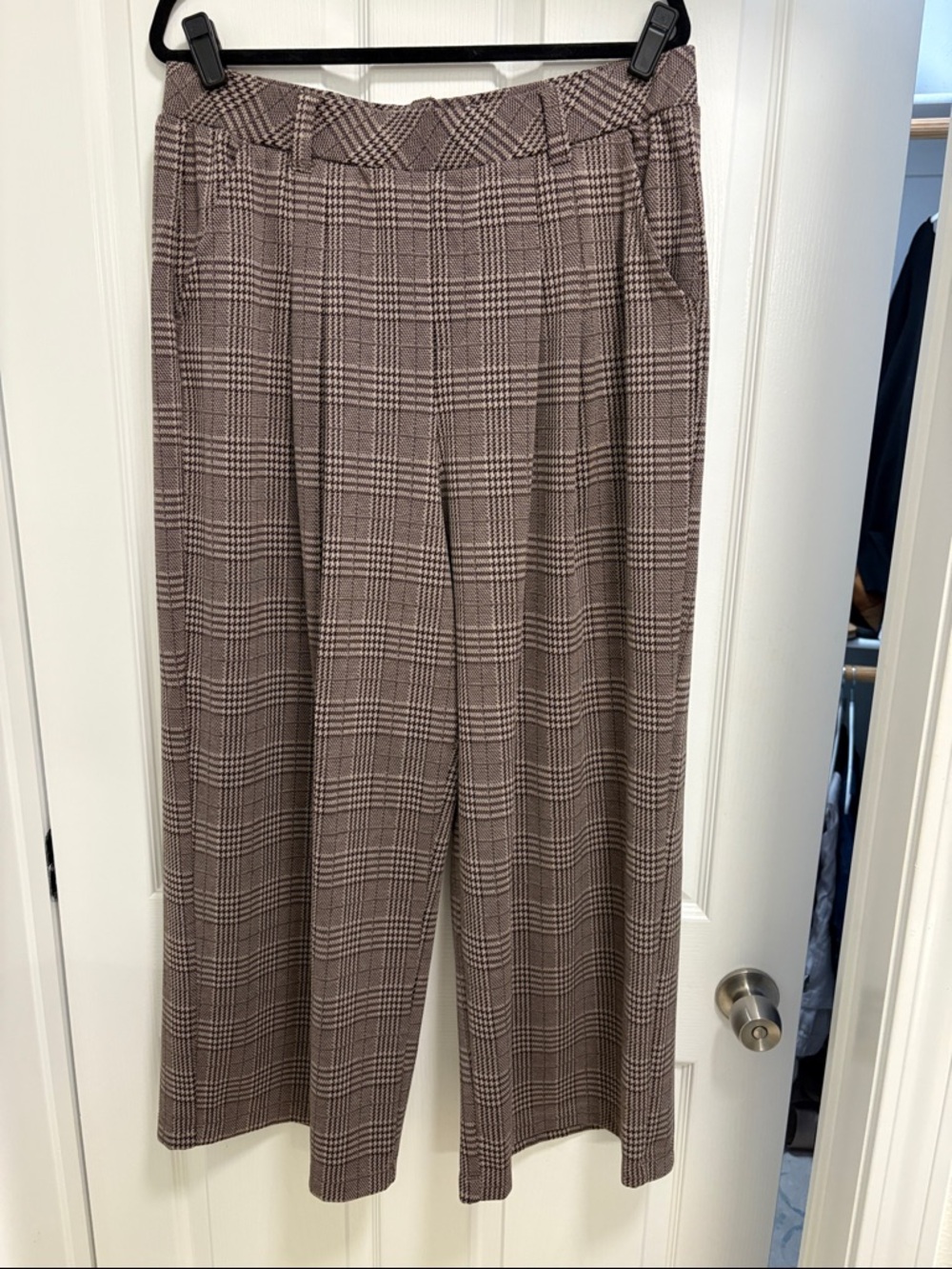 HALARA Brown Plaid Wide-Leg Pants